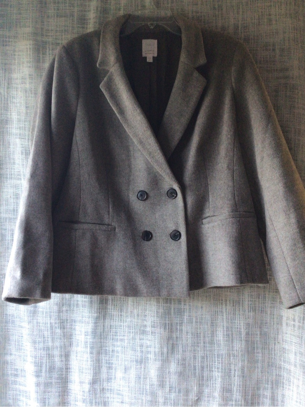 LC Lauren Conrad Gray Double-Breasted Wool-Blend Blazer
